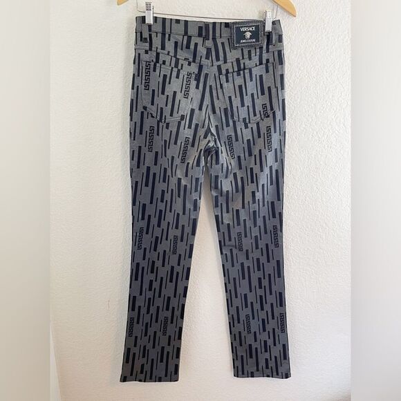 VERSACE Grecian print black and silver designer Pants. 29 - Picture 2 of 11